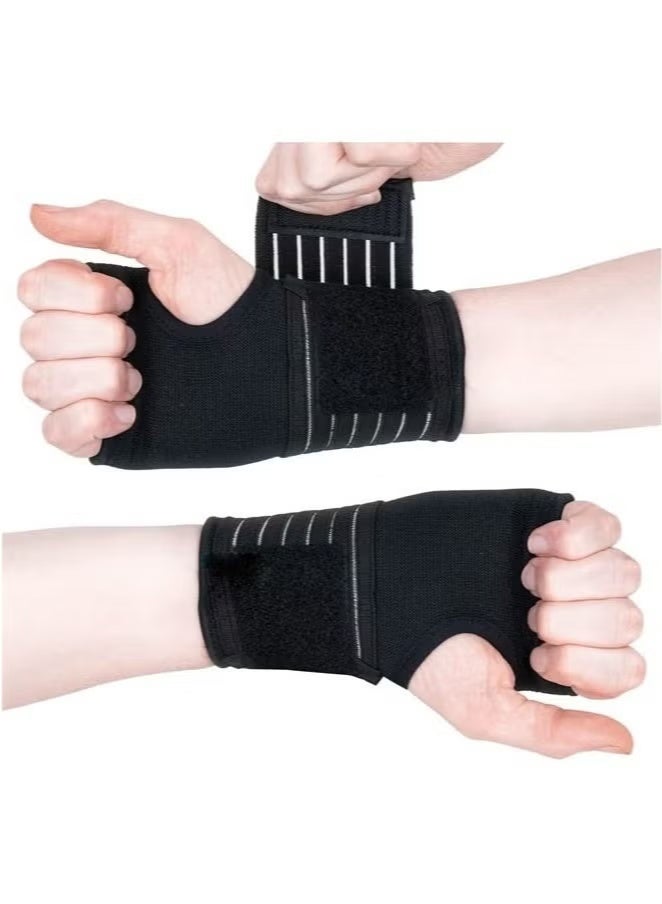MANBO 2Pcs Black Wrist Brace - Adjustable Elastic Support, Metal-Free Design, Relieves Carpal/Tendonitis/Sprains, Flexible Fit for Left & Right Hand (Sports & Injury Recovery) - Image 1